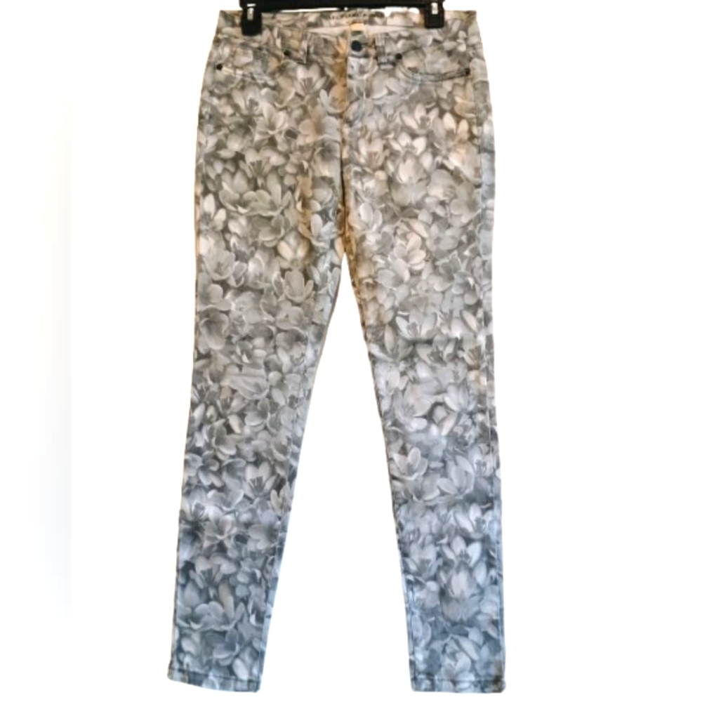 Michael Kors Skinny Jeans Size 2 Black White Wildflower Print Floral Stretch 29”